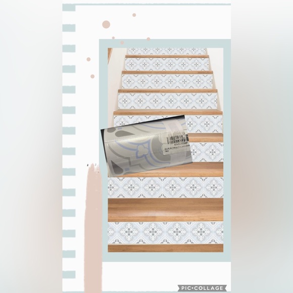 Peel and Stick Floral Pattern Elegant Blue and Gray Stair Riser Decals - Picture 1 of 12